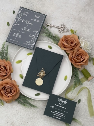 Çiçek Desenli  Gümüş Baskılı Şeffaf Akrilik Düğün Davetiyesi