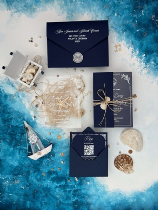 Deniz Kabuklu Süslemeli Akrilik Davetiye