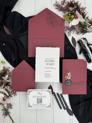 Yırtık Kenarlı Ve Kabartma Çiçek Baskılı Davetiye