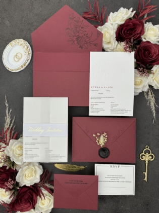 Kabartma Baskılı Bordo Zarflı Save The Date Davetiyesi