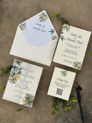 Limon Çiçeği Desenli Astarlı Aydınger Zarflı Davetiye