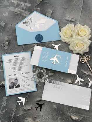 Bebe Mavisi Ve Gümüş Baskılı Pasaport Davetiye