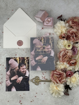 Altın Baskılı Fotoğraflı Aydınger Düğün Davetiyesi